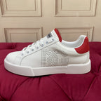White & Red Leather Casual Sneakers #39 | Men's Streetwear