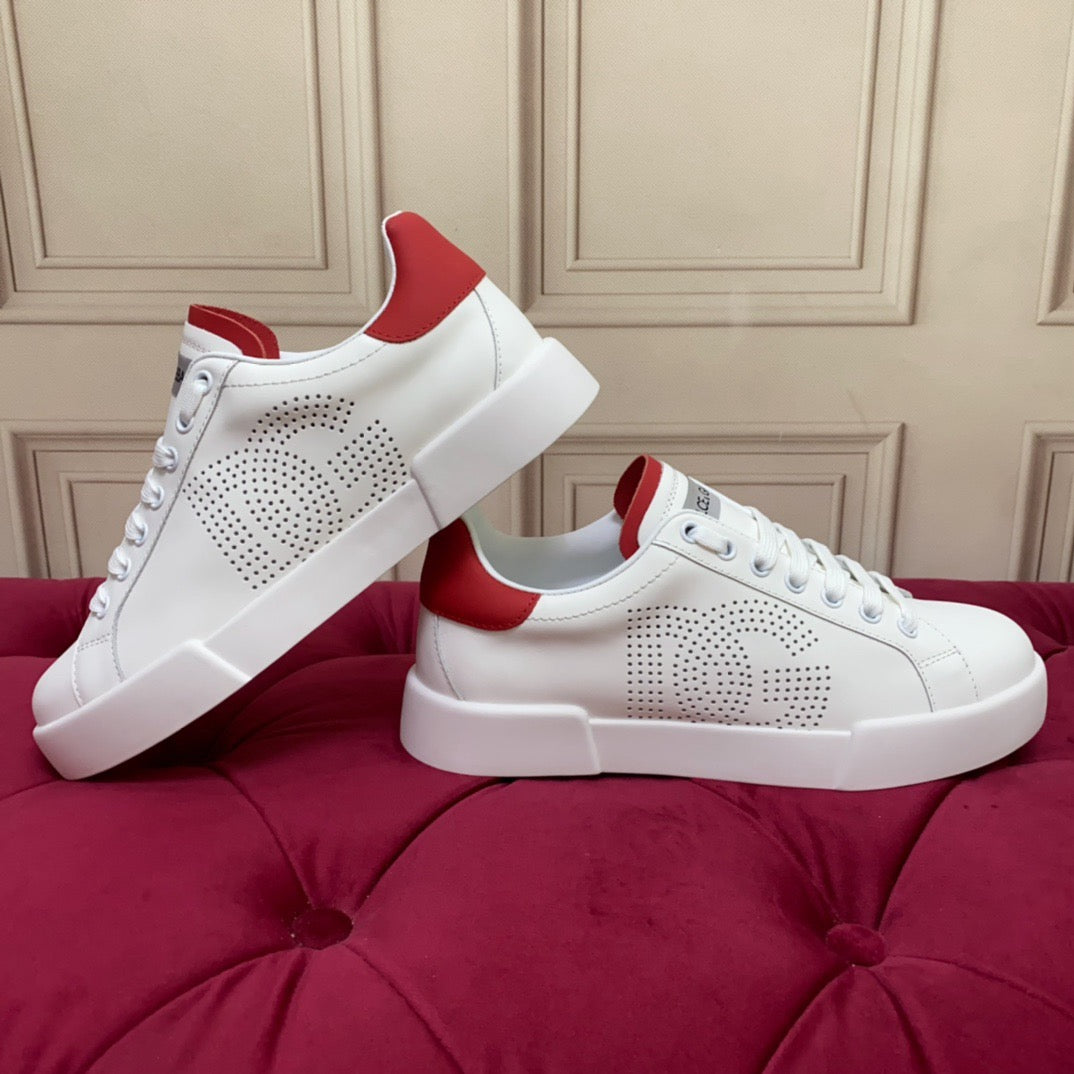 White & Red Leather Casual Sneakers #39 | Men's Streetwear