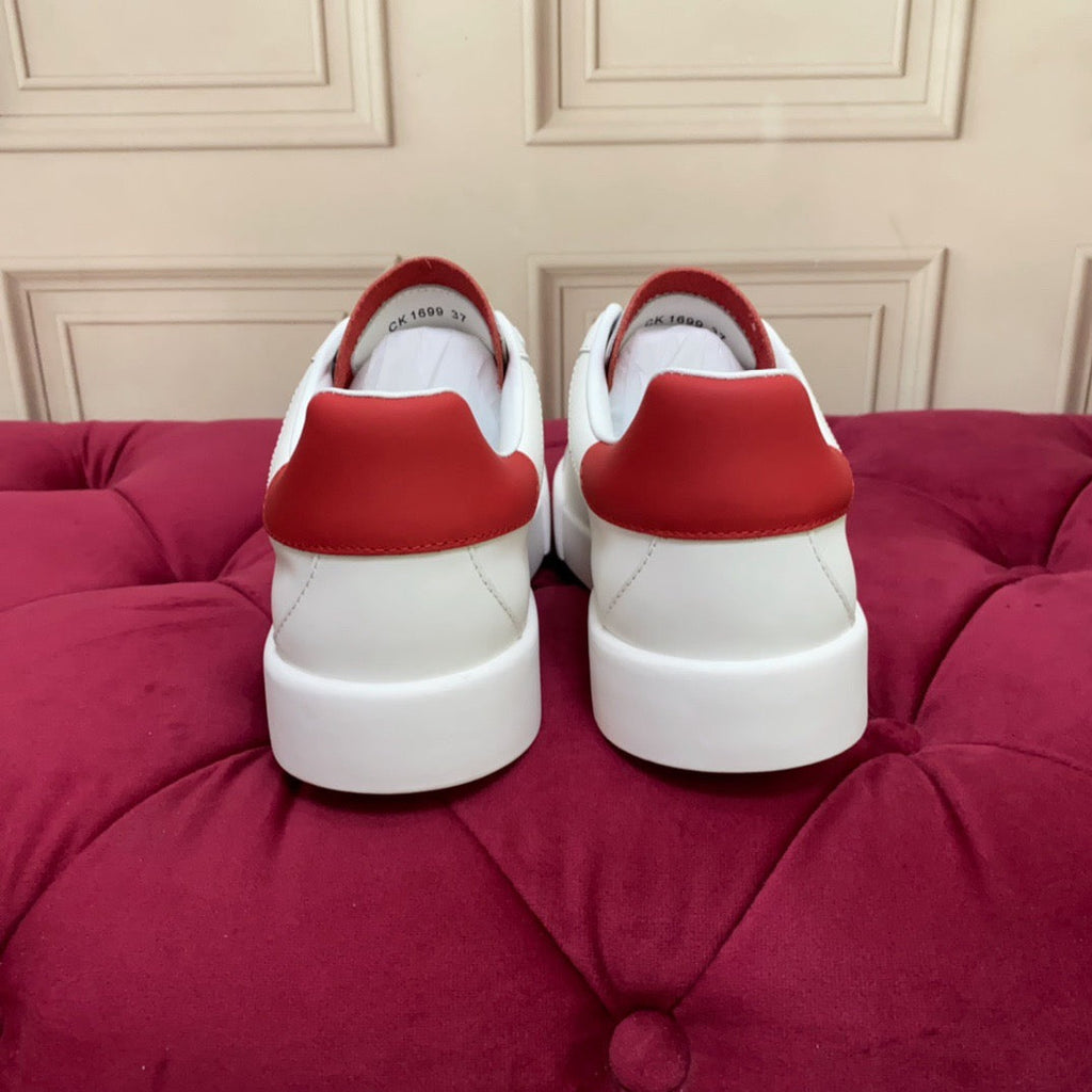 White & Red Leather Casual Sneakers #39 | Men's Streetwear