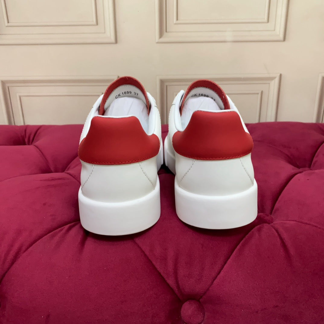 White & Red Leather Casual Sneakers #39 | Men's Streetwear