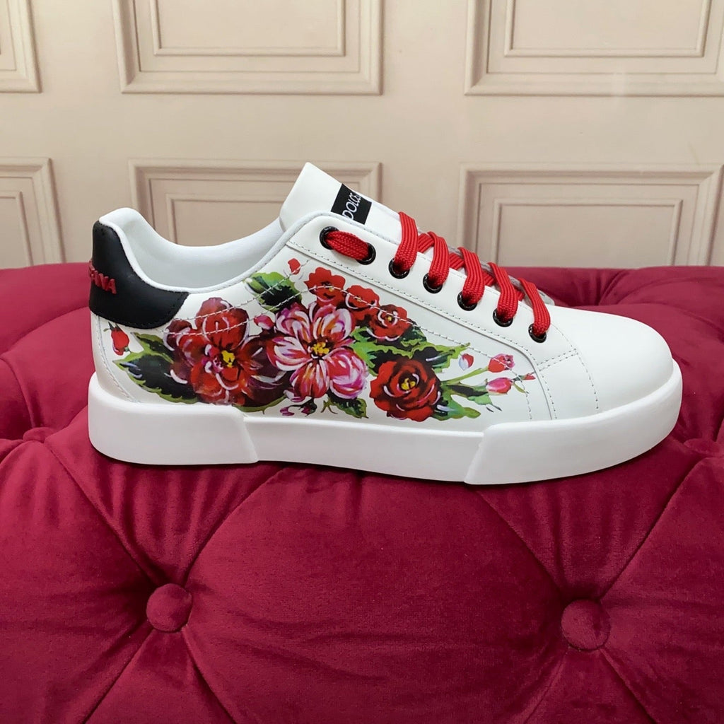 White & Red Leather Casual Sneakers #40 | Men's Streetwear
