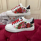 White & Red Leather Casual Sneakers #40 | Men's Streetwear