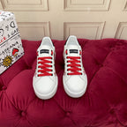 White & Red Leather Casual Sneakers #40 | Men's Streetwear