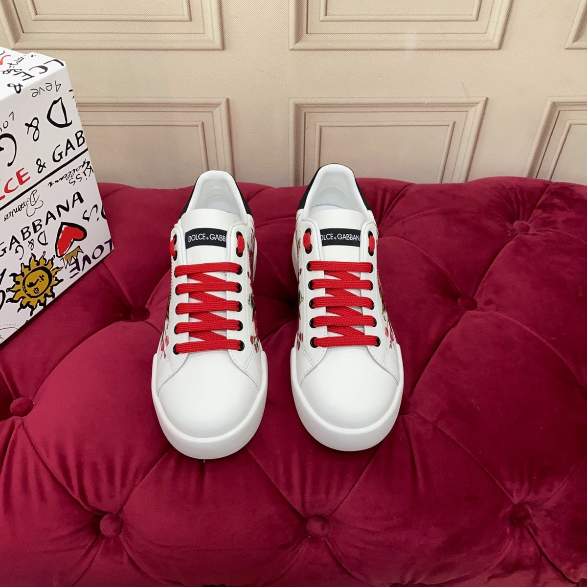 White & Red Leather Casual Sneakers #40 | Men's Streetwear