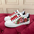 White & Red Leather Casual Sneakers #40 | Men's Streetwear
