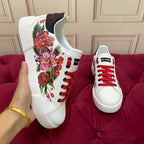 White & Red Leather Casual Sneakers #40 | Men's Streetwear