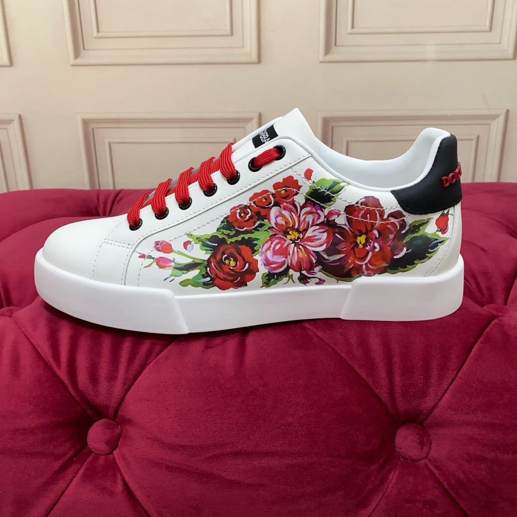 White & Red Leather Casual Sneakers #40 | Men's Streetwear