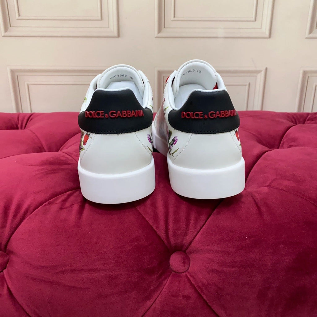 White & Red Leather Casual Sneakers #40 | Men's Streetwear
