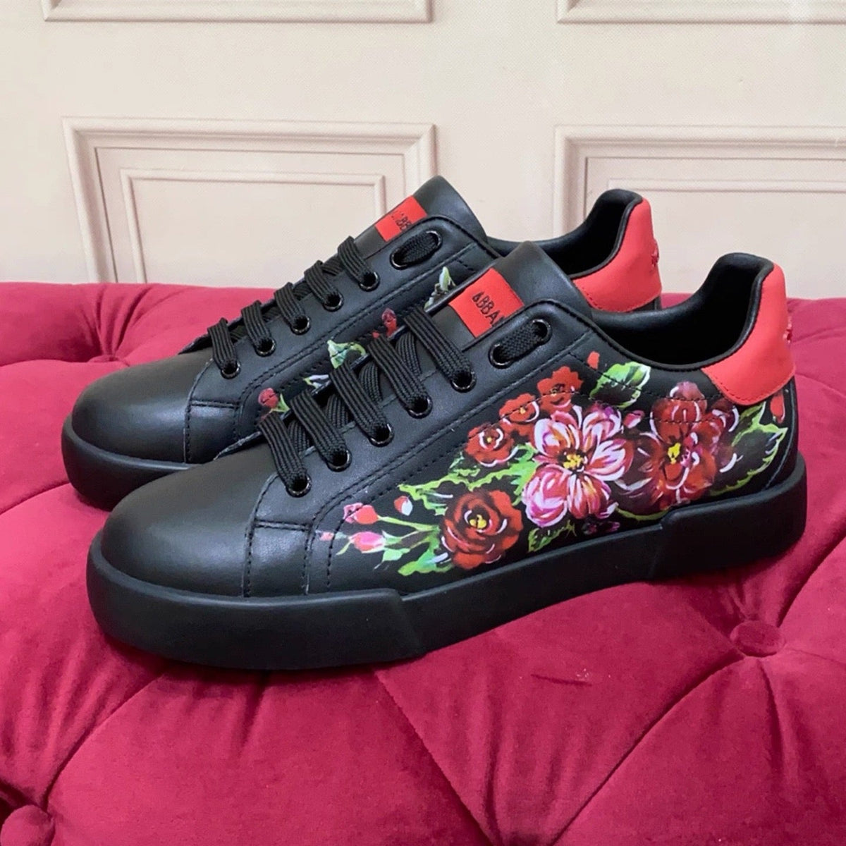 White & Red Leather Casual Sneakers #40 | Men's Streetwear