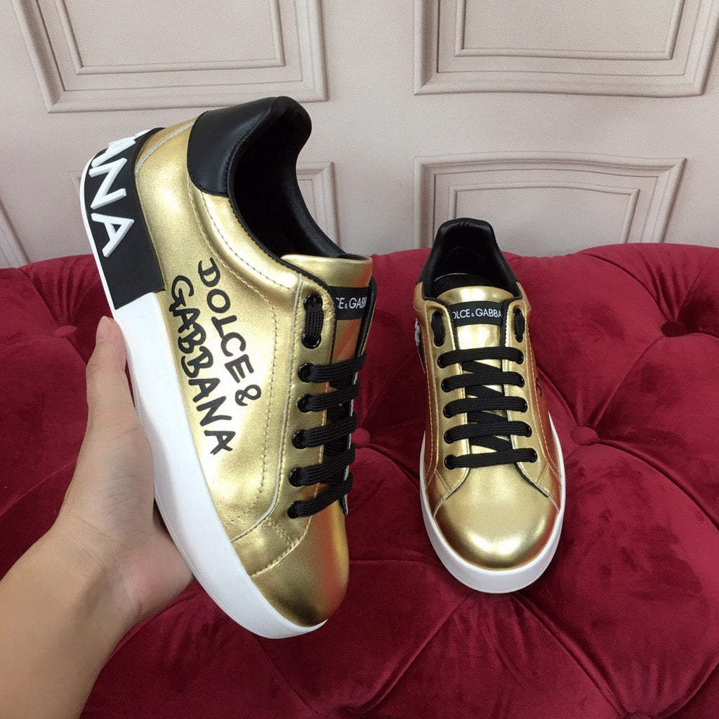 D*G Gold Leather Casual Sneakers #41 | Men's Streetwear