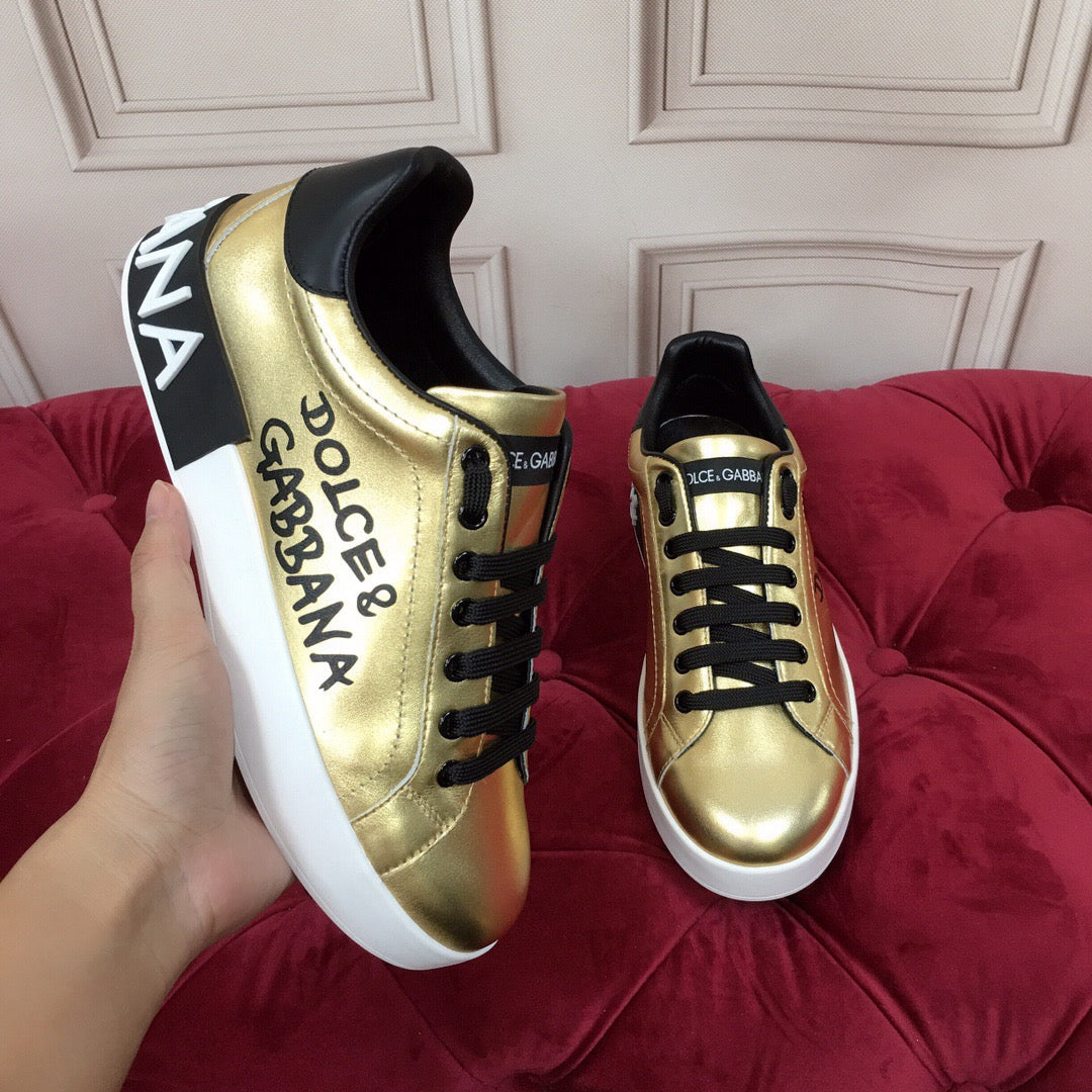 D*G Gold Leather Casual Sneakers #41 | Men's Streetwear
