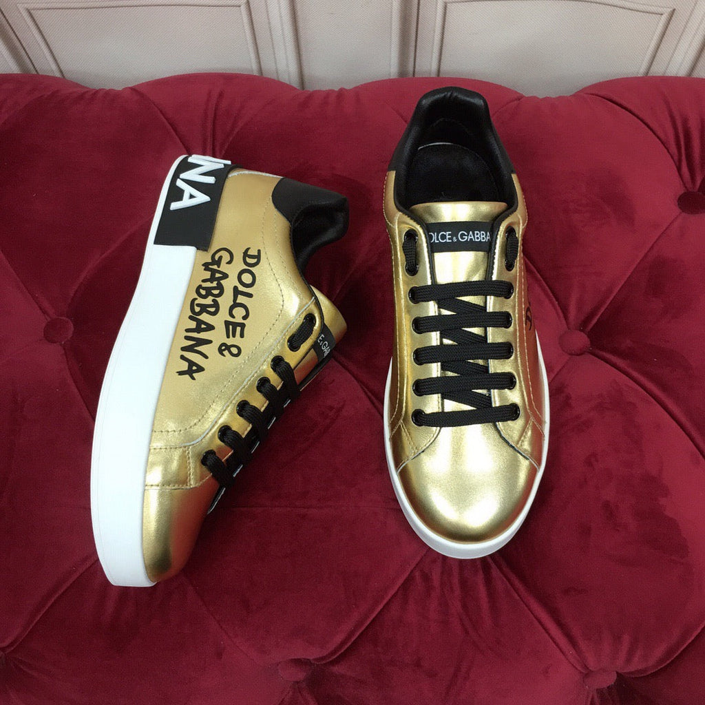 D*G Gold Leather Casual Sneakers #41 | Men's Streetwear