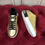 Gold Leather Casual Sneakers #41 | Men's Streetwear