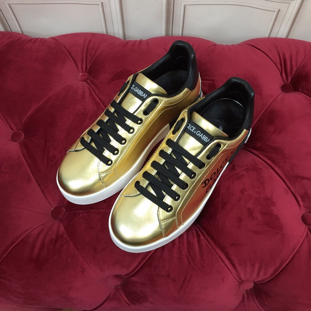 D*G Gold Leather Casual Sneakers #41 | Men's Streetwear