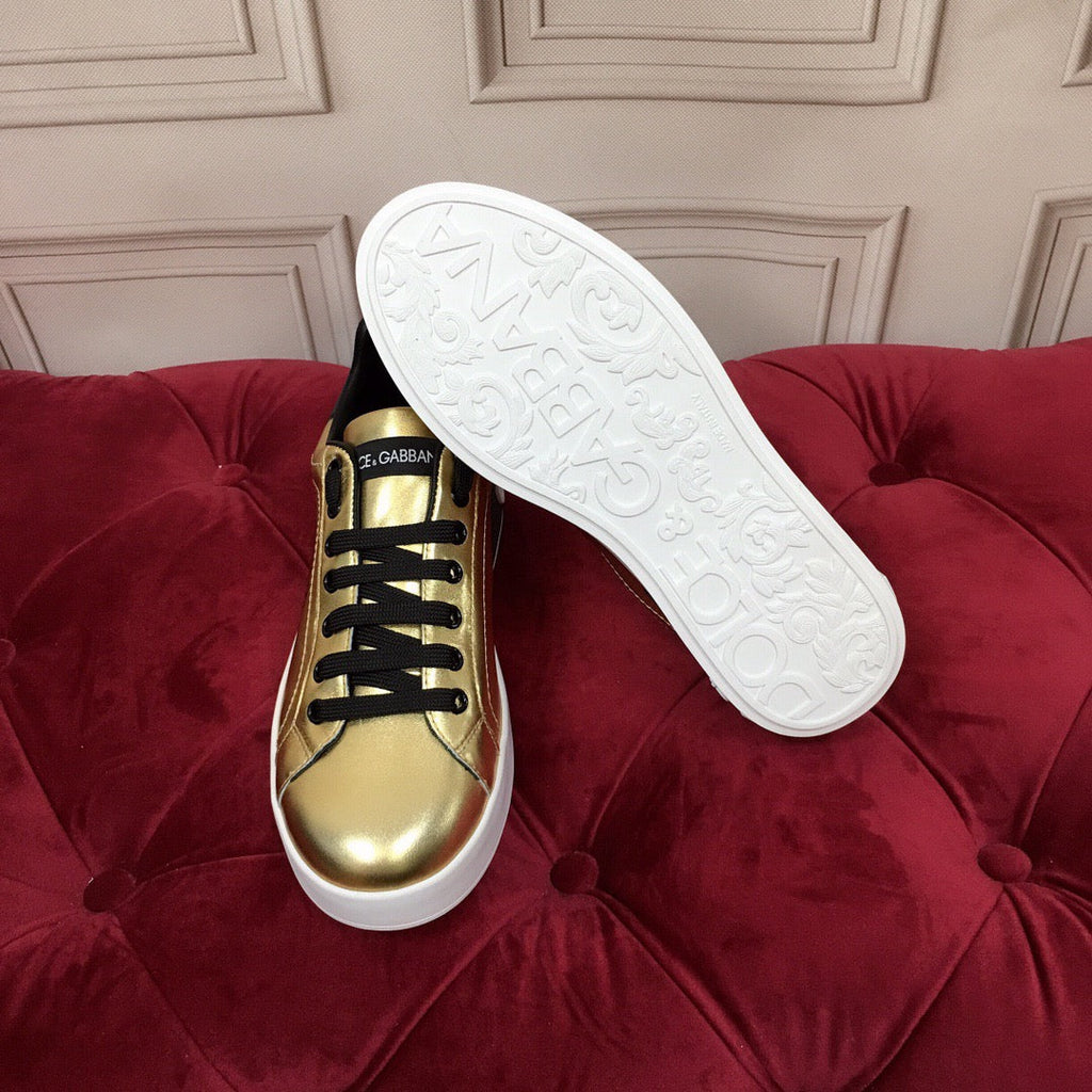 D*G Gold Leather Casual Sneakers #41 | Men's Streetwear