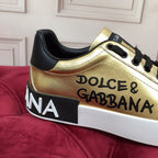 Gold Leather Casual Sneakers #41 | Men's Streetwear