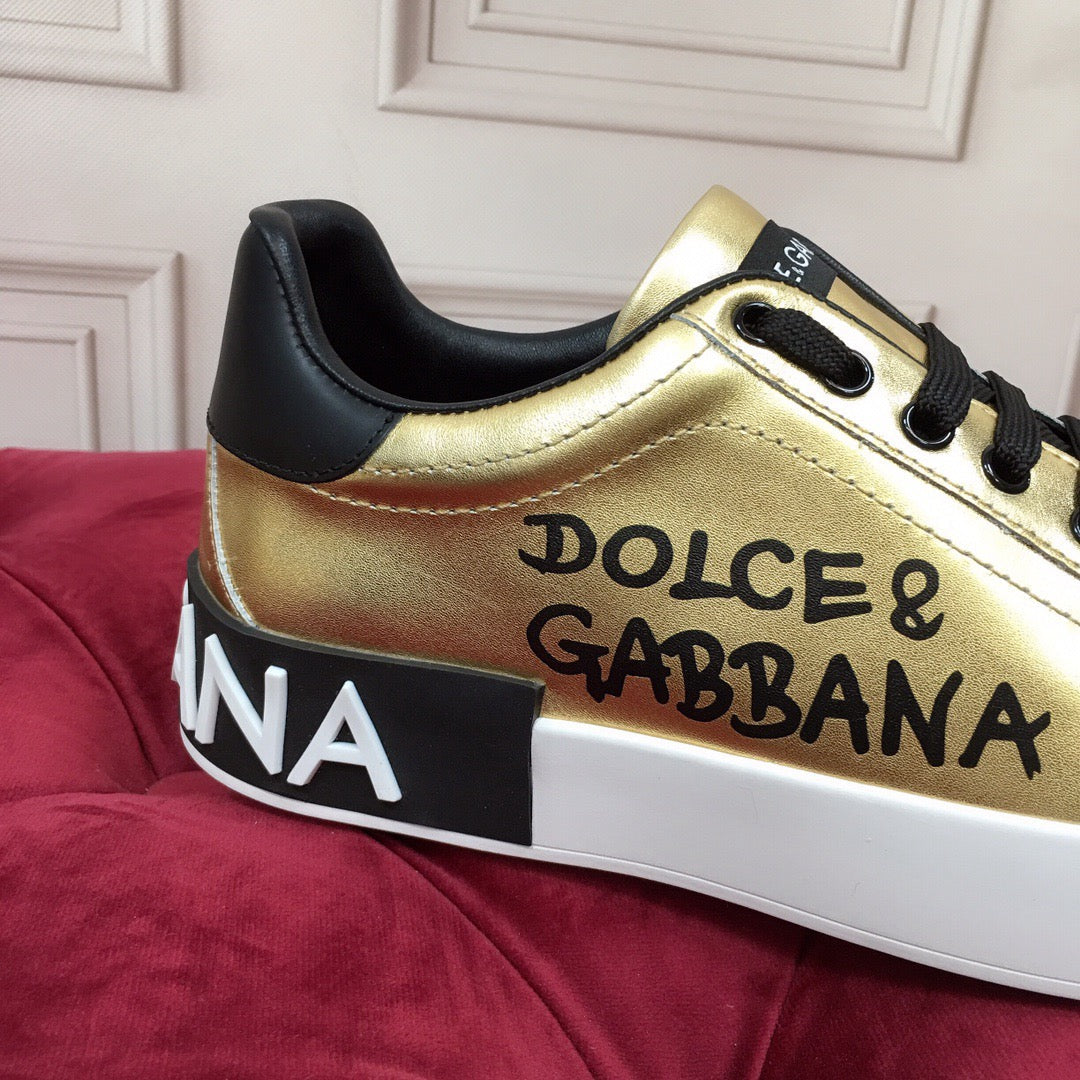 D*G Gold Leather Casual Sneakers #41 | Men's Streetwear