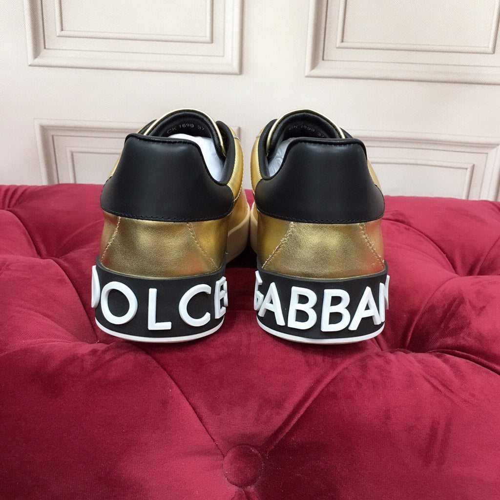 D*G Gold Leather Casual Sneakers #41 | Men's Streetwear