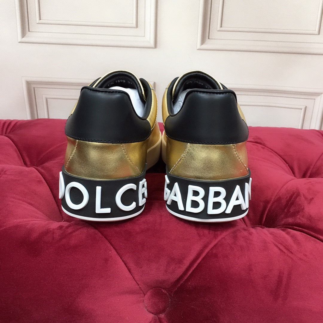 D*G Gold Leather Casual Sneakers #41 | Men's Streetwear