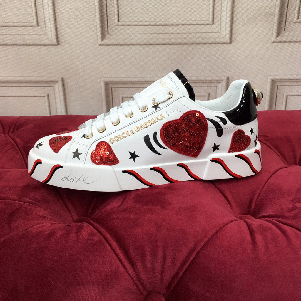 White & Red Leather Casual Sneakers #42 | Men's Streetwear