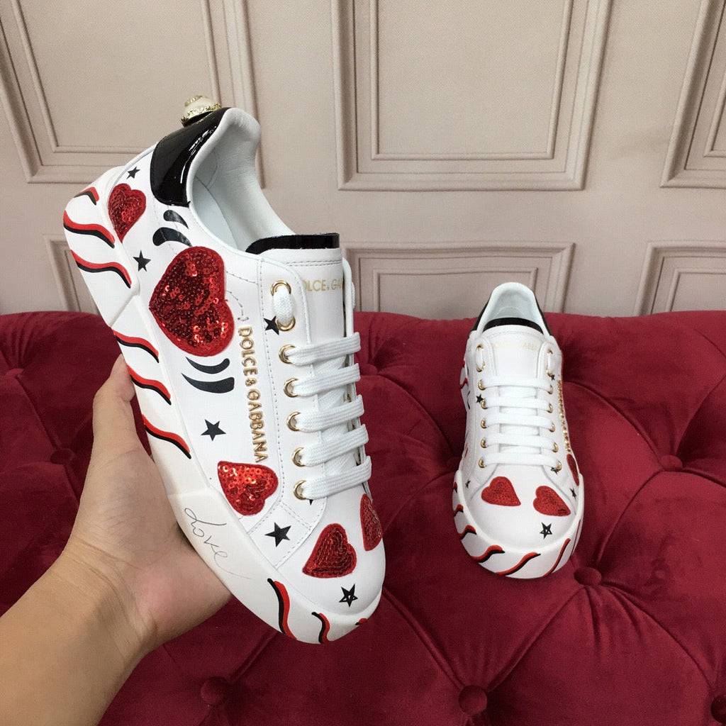 White & Red Leather Casual Sneakers #42 | Men's Streetwear