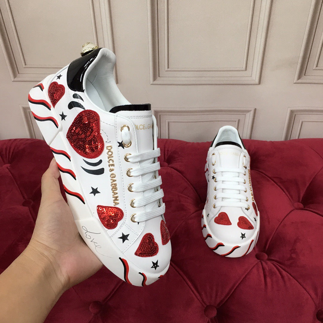White & Red Leather Casual Sneakers #42 | Men's Streetwear