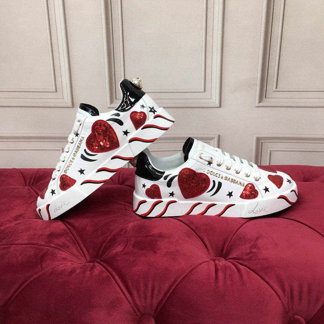 White & Red Leather Casual Sneakers #42 | Men's Streetwear