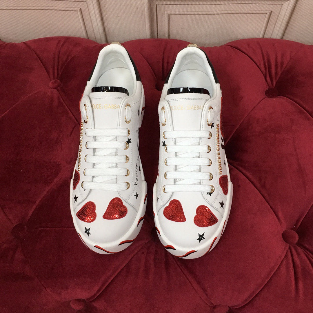 White & Red Leather Casual Sneakers #42 | Men's Streetwear