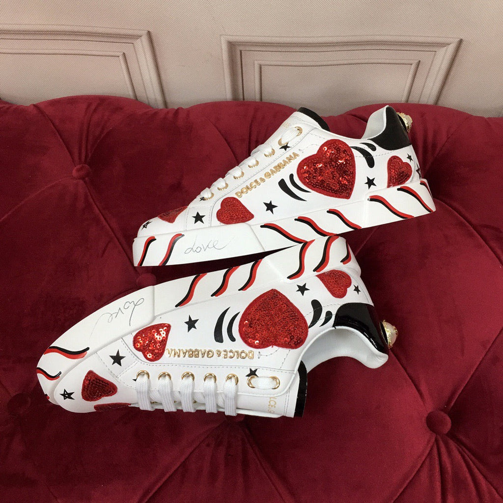 White & Red Leather Casual Sneakers #42 | Men's Streetwear