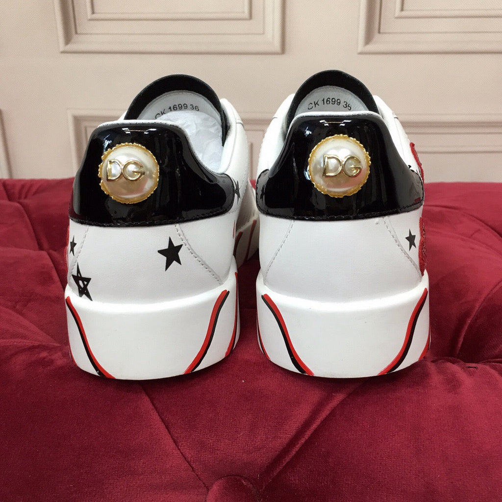 White & Red Leather Casual Sneakers #42 | Men's Streetwear