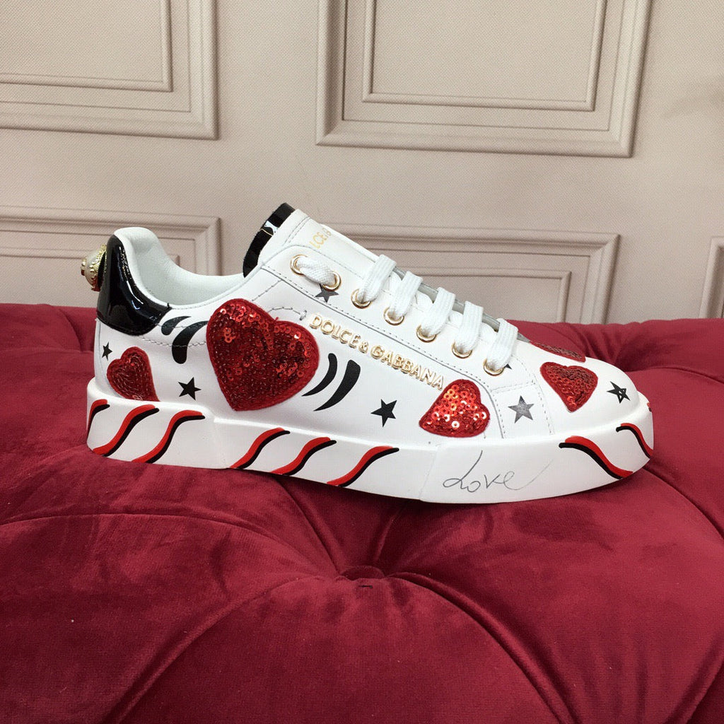 White & Red Leather Casual Sneakers #42 | Men's Streetwear
