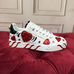 White & Red Leather Casual Sneakers #42 | Men's Streetwear