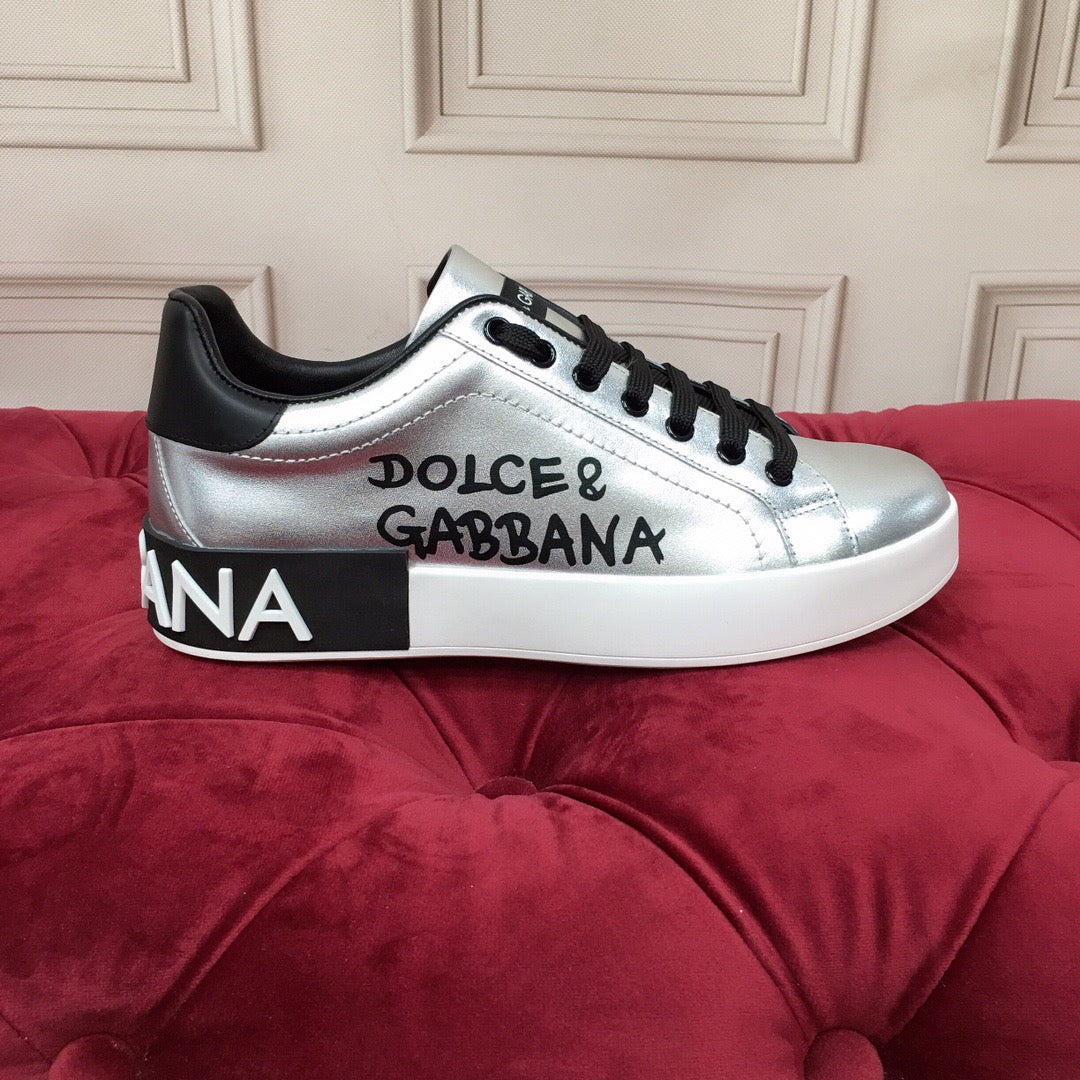 D*G Gold Leather Casual Sneakers #41 | Men's Streetwear