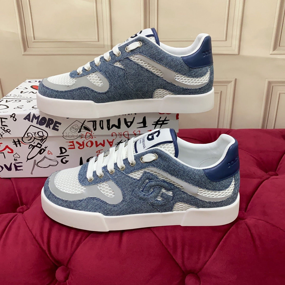 2026 Premium Leather Casual Sneakers - Designer Unisex Shoes in Blue & Black