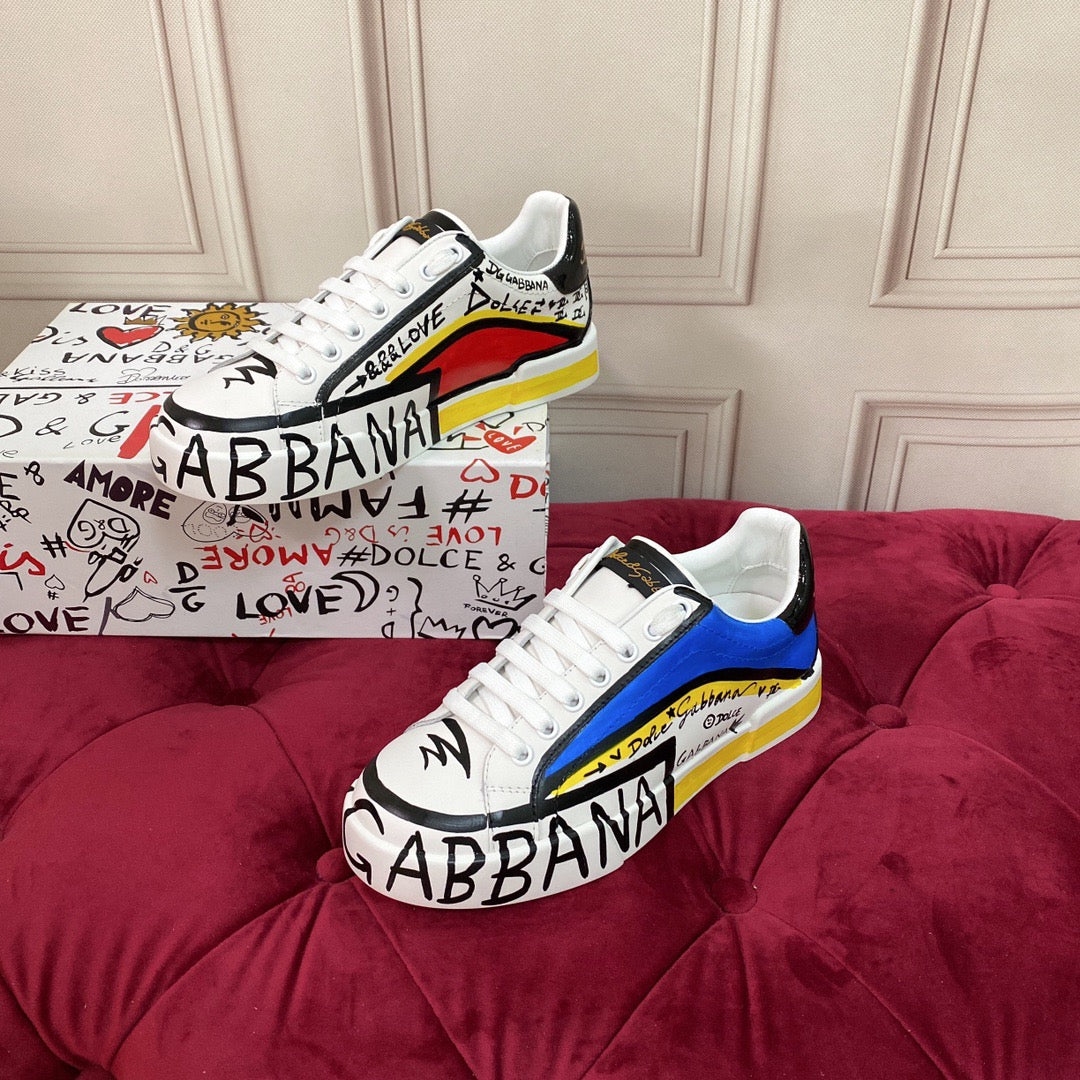 2026 Premium Leather Casual Sneakers - Designer Unisex Shoes in White-Blue & White-Pink