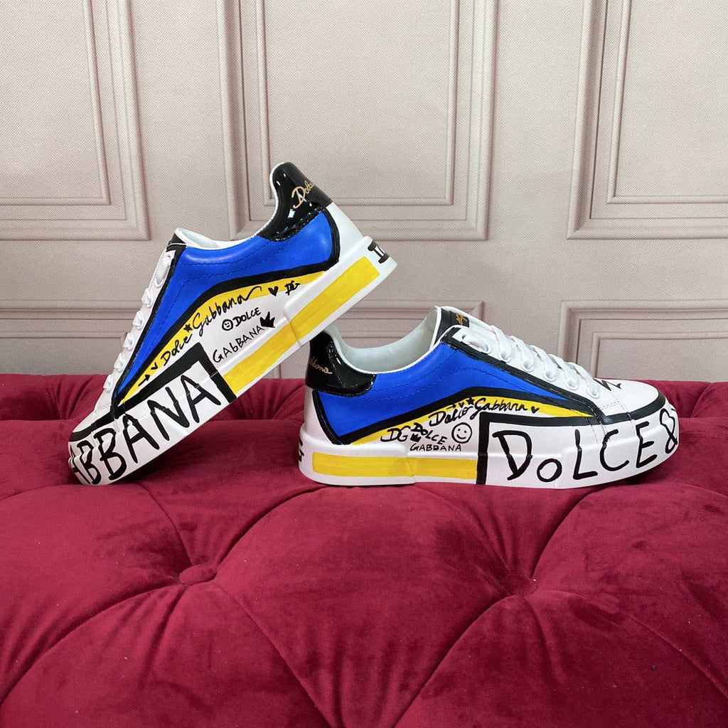 2026 Premium Leather Casual Sneakers - Designer Unisex Shoes in White-Blue & White-Pink