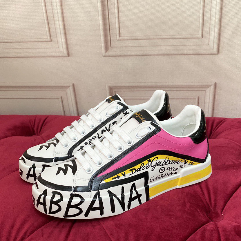 2026 Premium Leather Casual Sneakers - Designer Unisex Shoes in White-Blue & White-Pink