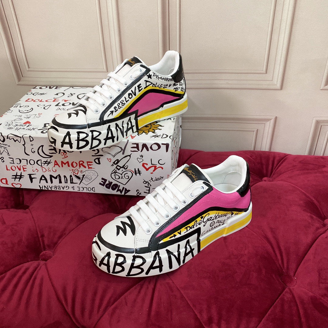 2026 Premium Leather Casual Sneakers - Designer Unisex Shoes in White-Blue & White-Pink
