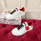 White & Red Leather Casual Sneakers #53 | Men's Streetwear