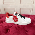 White & Red Leather Casual Sneakers #53 | Men's Streetwear