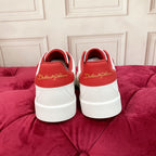 White & Red Leather Casual Sneakers #53 | Men's Streetwear