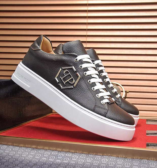PP White Textured Platform Sneakers | Men's Streetwear