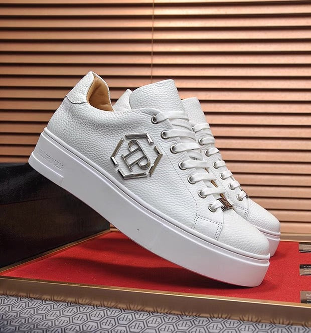 PP White Textured Platform Sneakers | Men's Streetwear