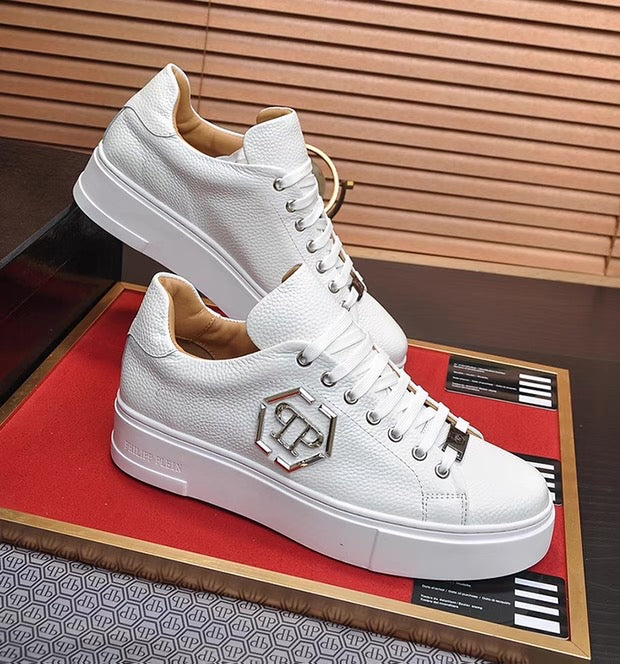 PP White Textured Platform Sneakers | Men's Streetwear