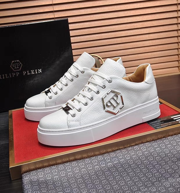 PP White Textured Platform Sneakers | Men's Streetwear