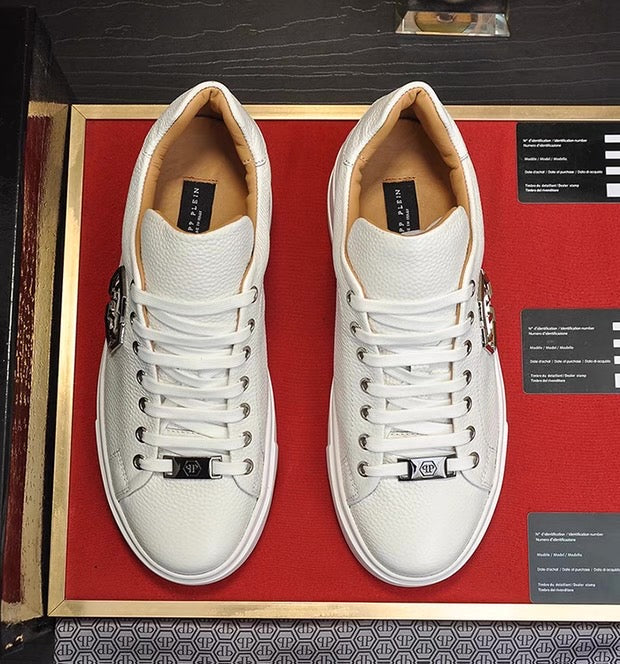 PP White Textured Platform Sneakers | Men's Streetwear
