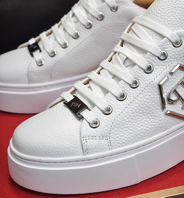 PP White Textured Platform Sneakers | Men's Streetwear