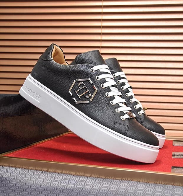 PP White Textured Platform Sneakers | Men's Streetwear