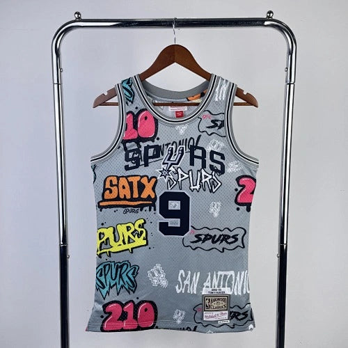 Tony Parker San Antonio Spurs No.9 Throwback Graffiti Swingman Jersey 2002-03 - View 20