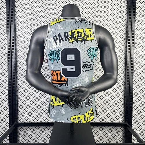 Tony Parker San Antonio Spurs No.9 Throwback Graffiti Swingman Jersey 2002-03 - View 20